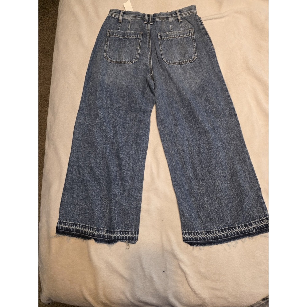 Sincerely Jules Jeans Womens 7/28 Wide Leg Crop Raw Frayed Hem Blue Denim